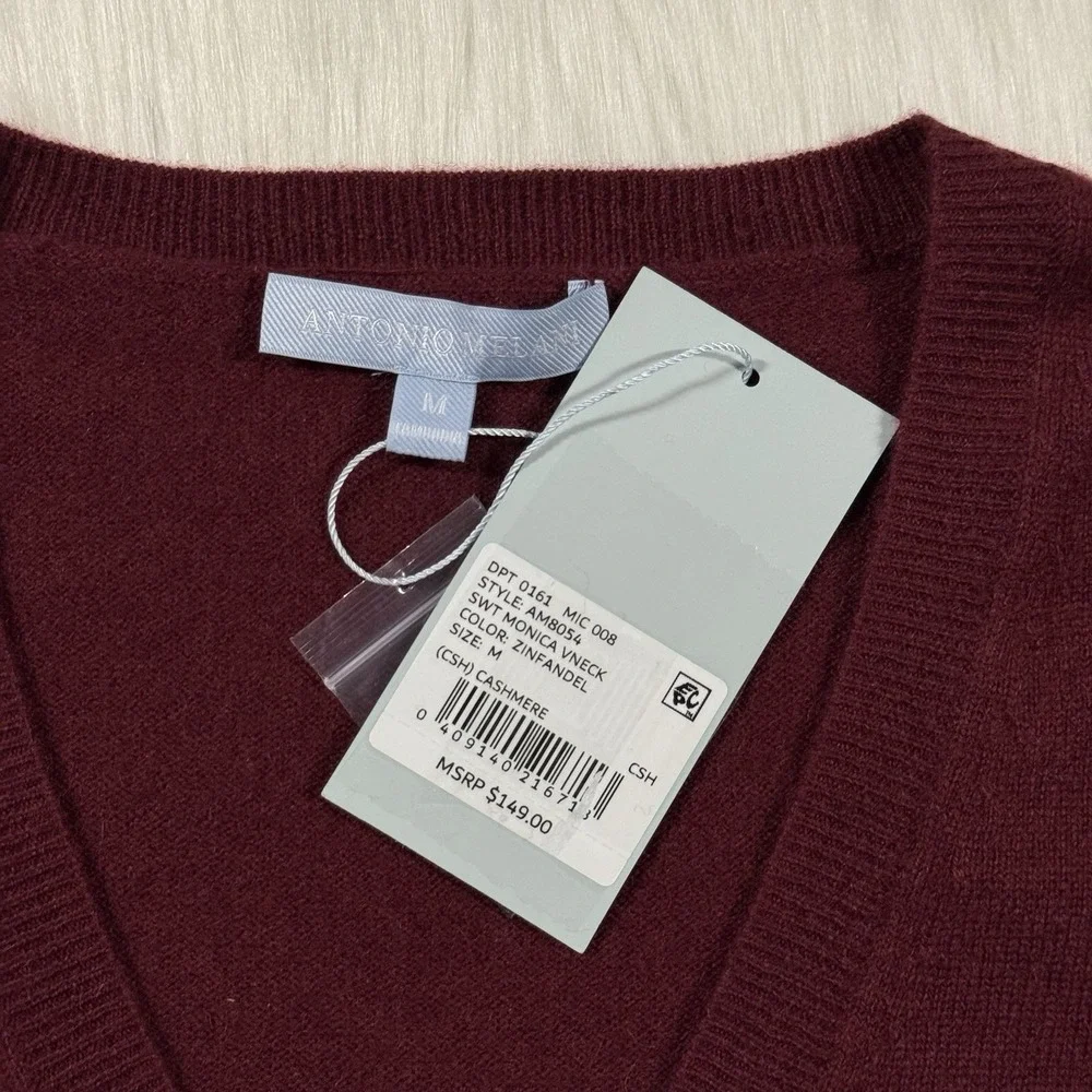 Antonio Melani Size Medium Zinfandel Monica V Neck Cashmere Pullover Sweater‎